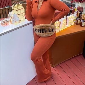 Orange Cotton Ribbed Jumpsuit